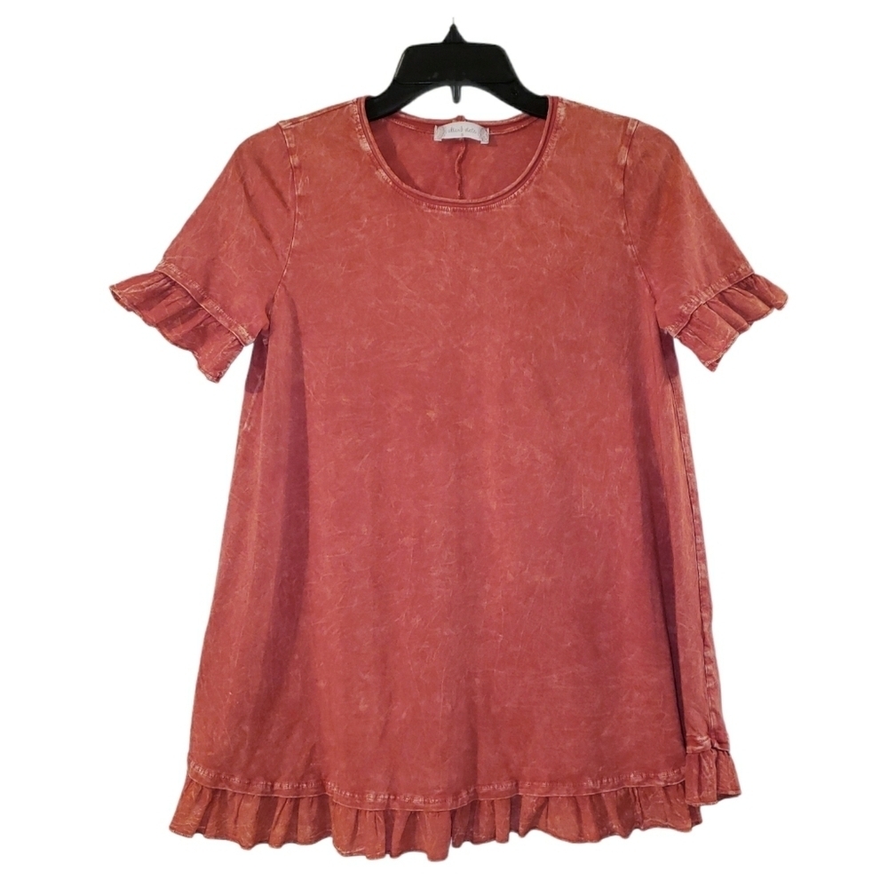 Altar'd State Acid Wash Rust Red Ruffle Tunic